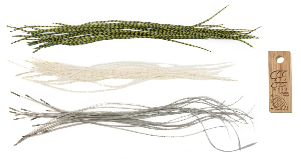 Whiting Dry Fly Saddle Feather Pack 60pc Mix Set With Hackle Gauge 7 Whiting Dry Fly Saddle Feather Pack 60pc Mix Set With Hackle Gauge - Afbeelding 5
