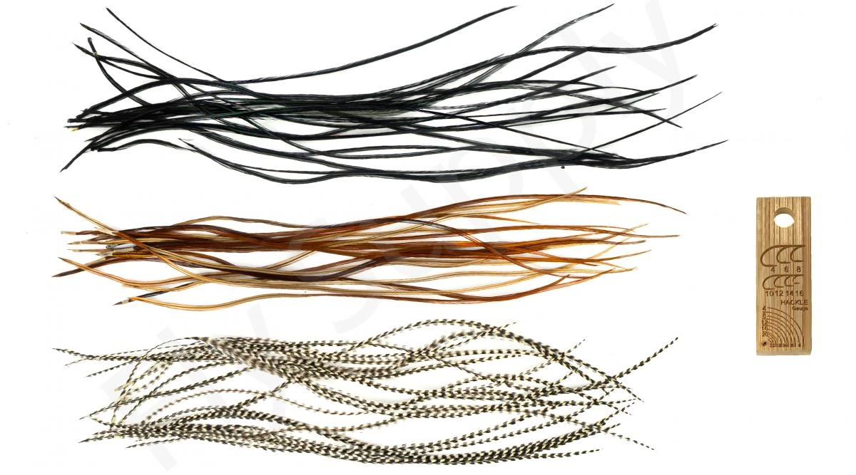 Whiting Dry Fly Saddle Feather Pack 60pc Mix Set With Hackle Gauge 4 Whiting Dry Fly Saddle Feather Pack 60pc Mix Set With Hackle Gauge - Afbeelding 2