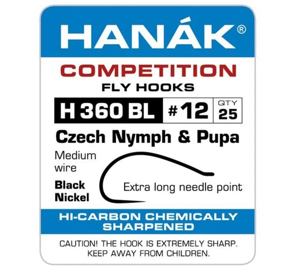 Hanak Czech Nymph & Pupa H 360 BL Hooks 25 Pc 3 Hanak Czech Nymph & Pupa H 360 BL Hooks 25 Pc